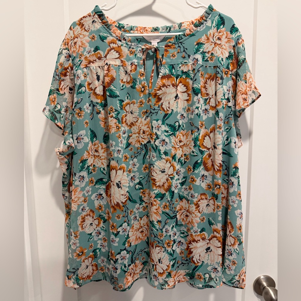 LC Lauren Conrad Floral Blouse - Teal and Orange
